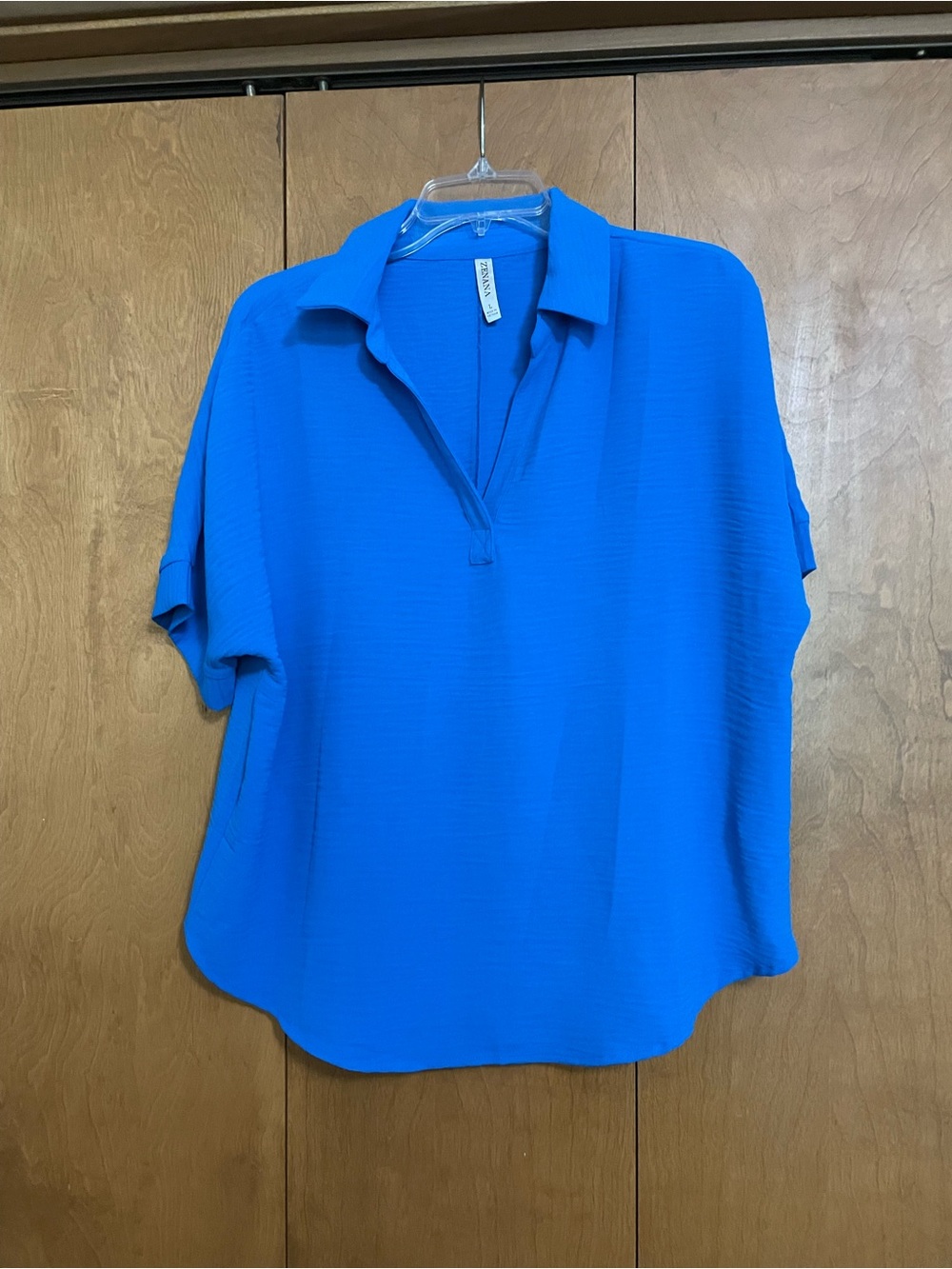 Zenana Outfitters Electric Blue Collared V-Neck Tunic Top